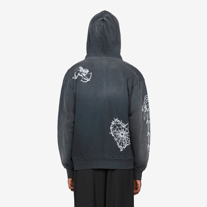 Premium Aged Cherub Column Zip Hoodie Black