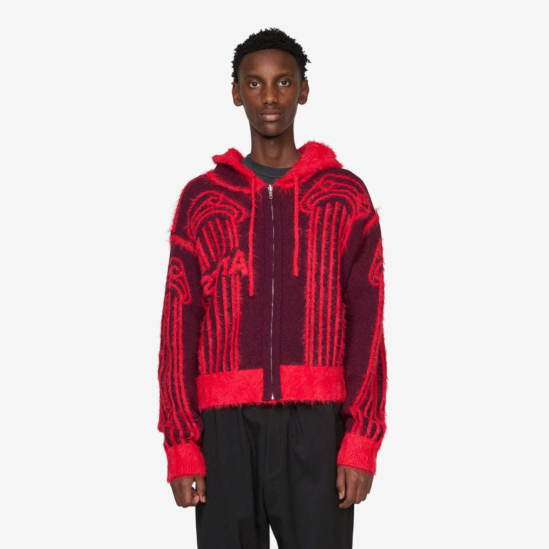 Fluffy Column Chenille Reversible Zip Thru Hoodie Red Jumpers