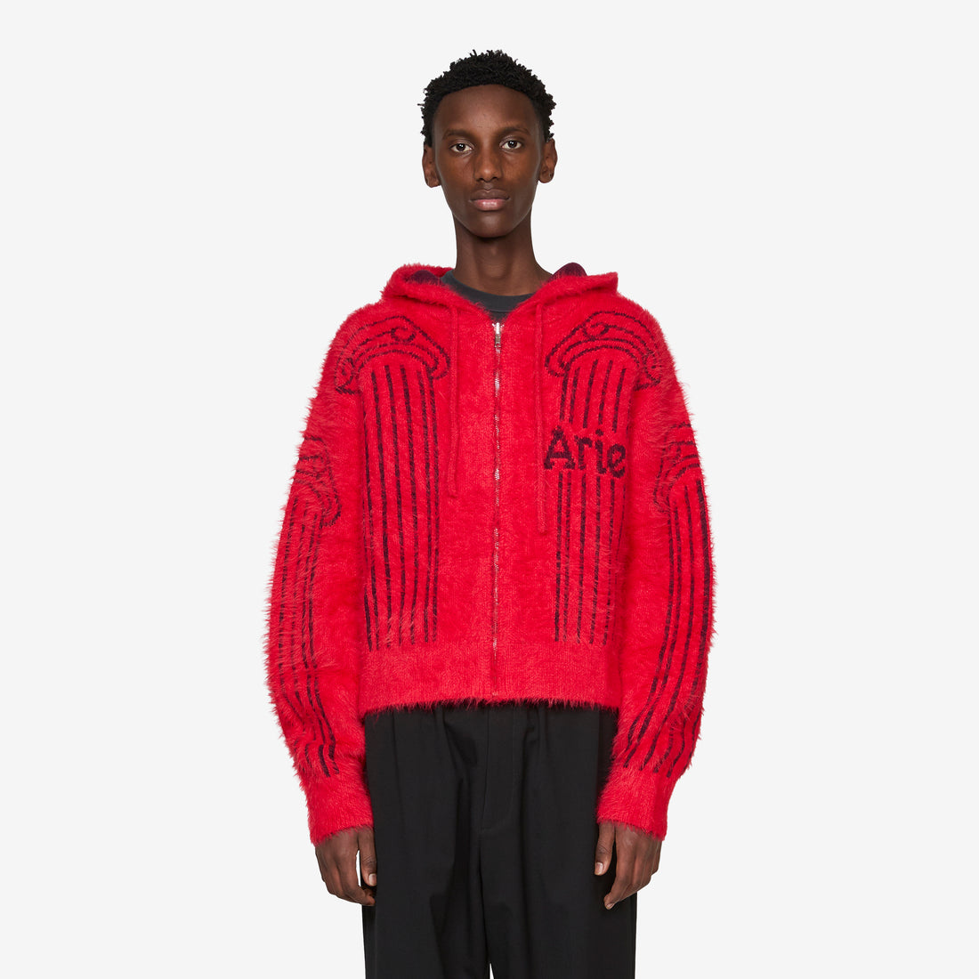 Fluffy Column Chenille Reversible Zip Thru Hoodie Red Jumpers