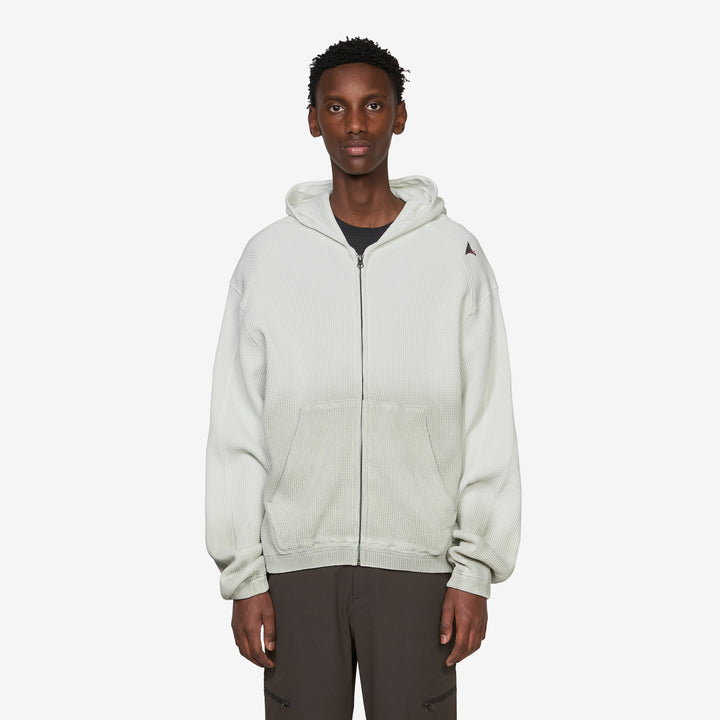 Bee Sun Faded Organic Waffle Zip Up Hoodie Dirty White Front