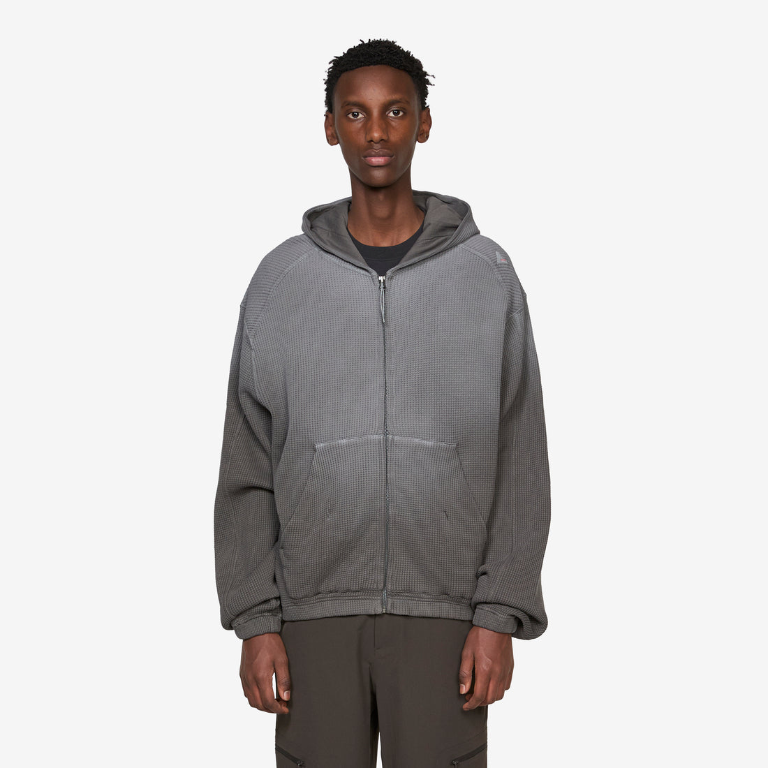 Bee Sun Faded Organic Waffle Zip Up Hoodie Graphite Jumpers