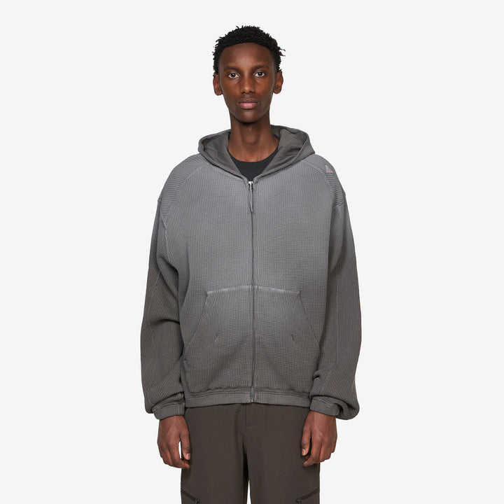 Bee Sun Faded Organic Waffle Zip Up Hoodie Graphite Front