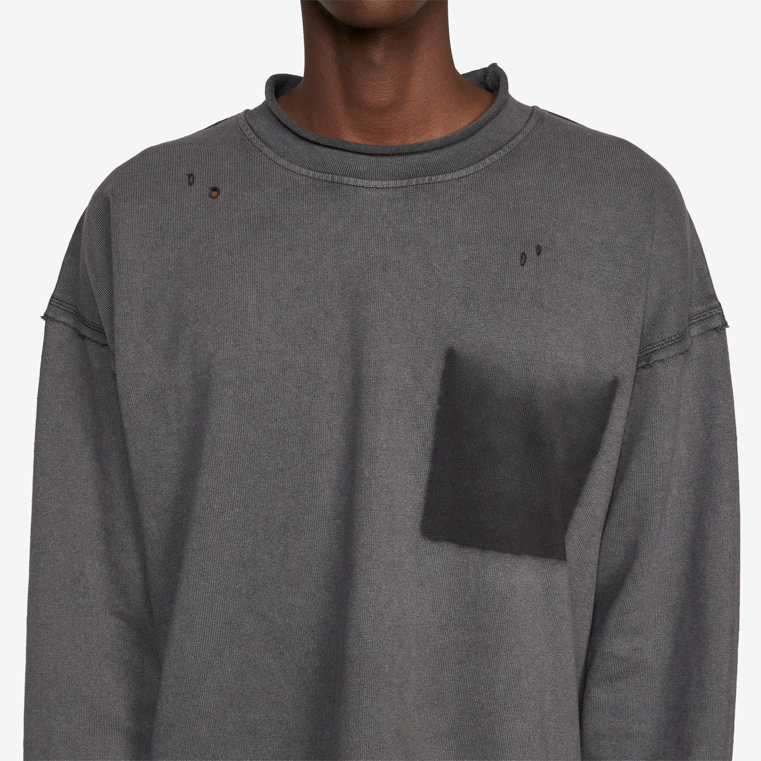 Rolled Neck Longsleeve T-Shirt Destroyed Grey Tees