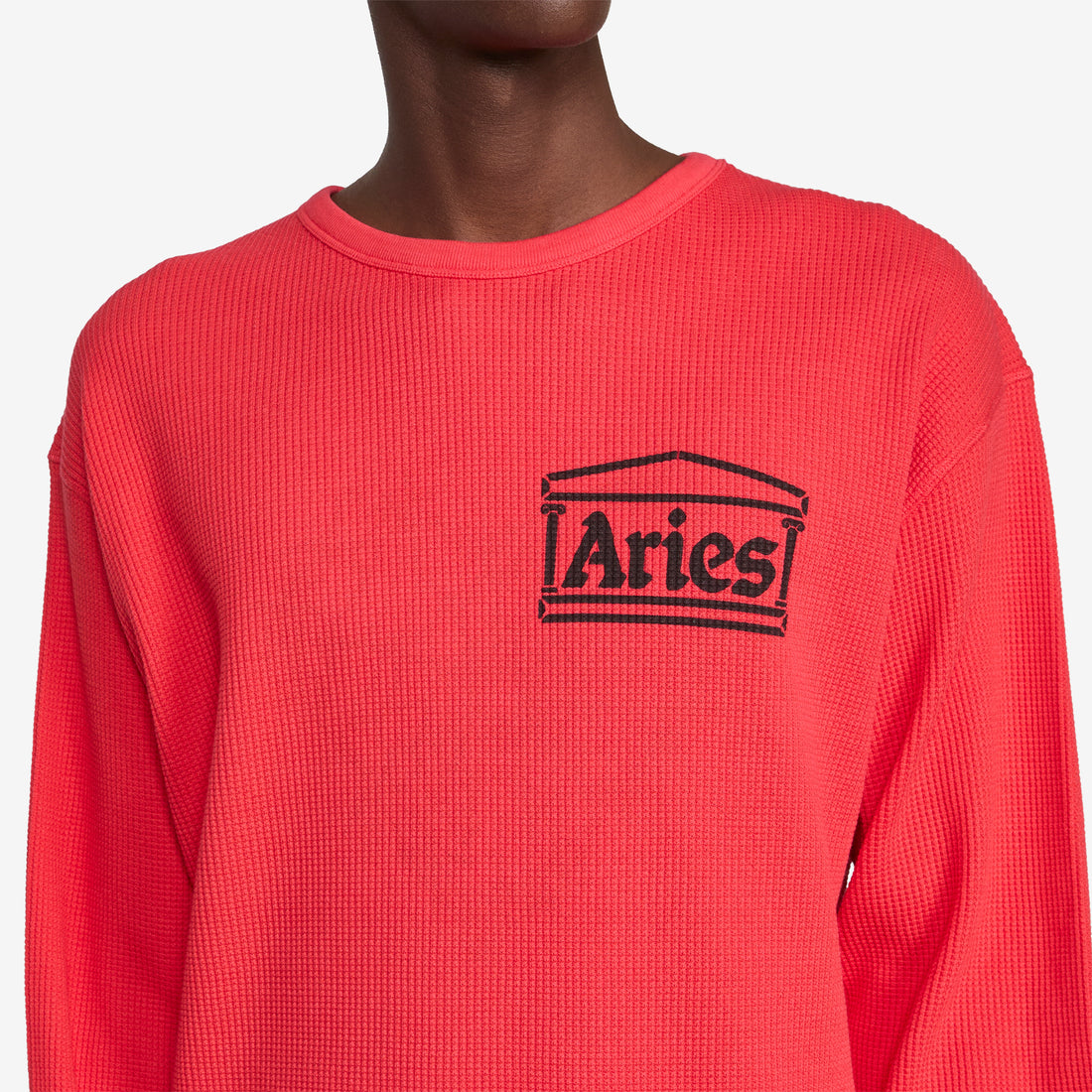 Reversible Barbed Love Temple Waffle Longsleeve T-Shirt Red Tees