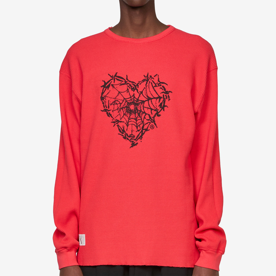 Reversible Barbed Love Temple Waffle Longsleeve T-Shirt Red Tees