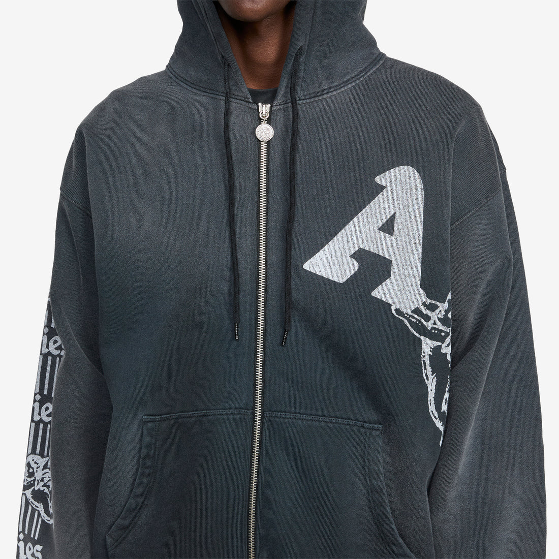 Premium Aged Cherub Column Zip Hoodie Black Jumpers