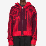Fluffy Column Chenille Reversible Zip Thru Hoodie Red