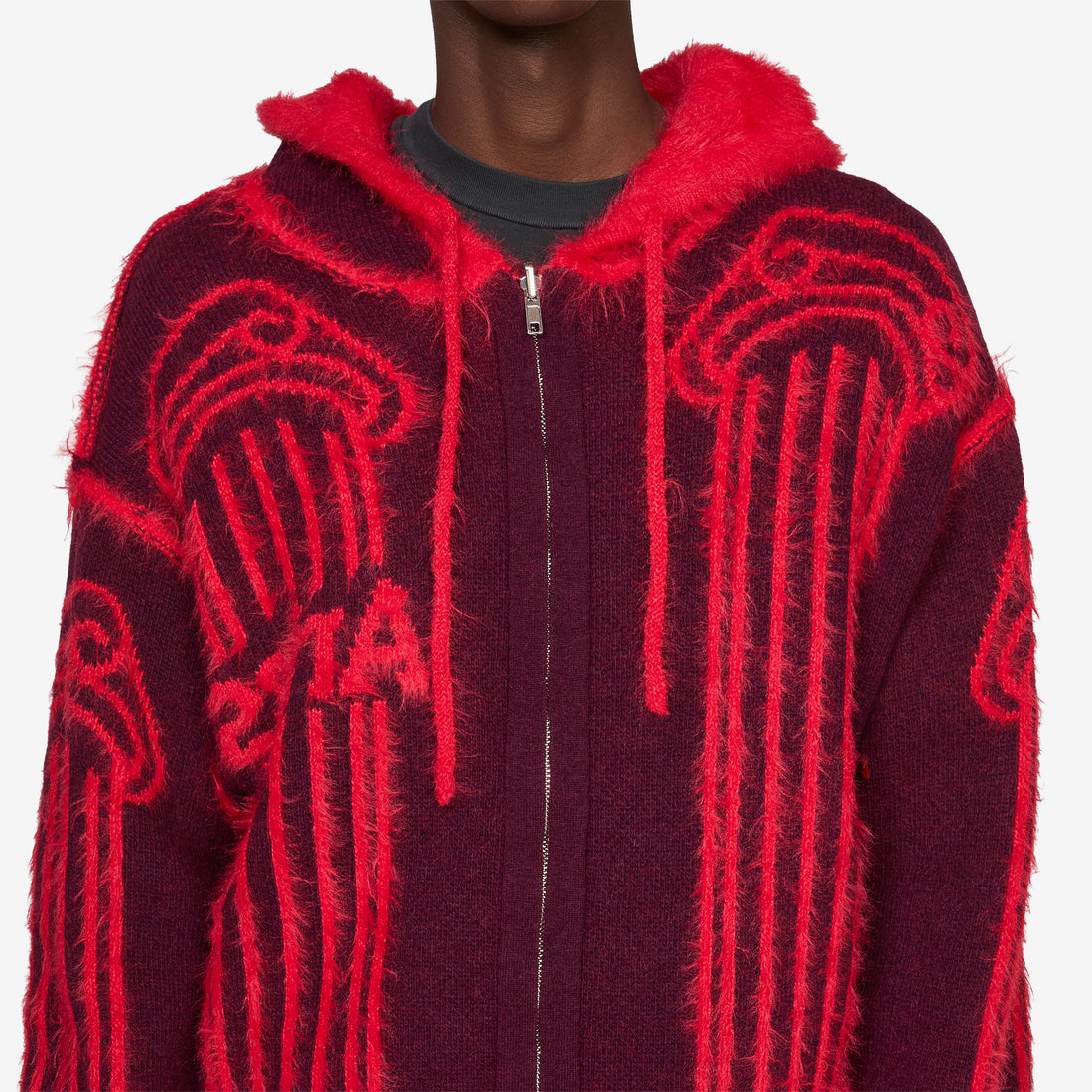 Fluffy Column Chenille Reversible Zip Thru Hoodie Red Jumpers