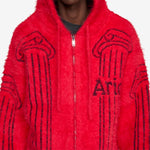Fluffy Column Chenille Reversible Zip Thru Hoodie Red