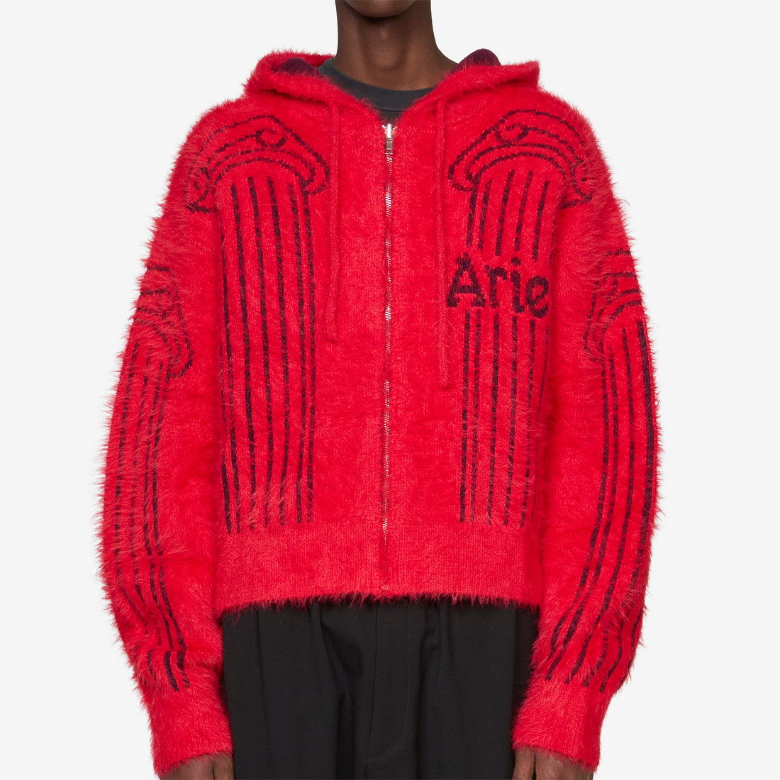 Fluffy Column Chenille Reversible Zip Thru Hoodie Red Jumpers