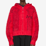 Fluffy Column Chenille Reversible Zip Thru Hoodie Red