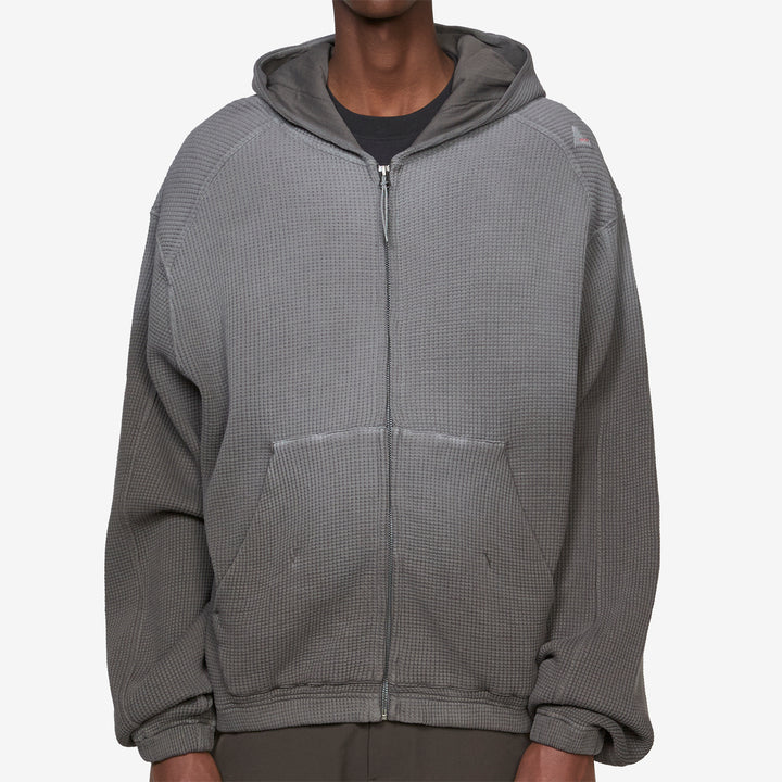 Bee Sun Faded Organic Waffle Zip Up Hoodie Graphite