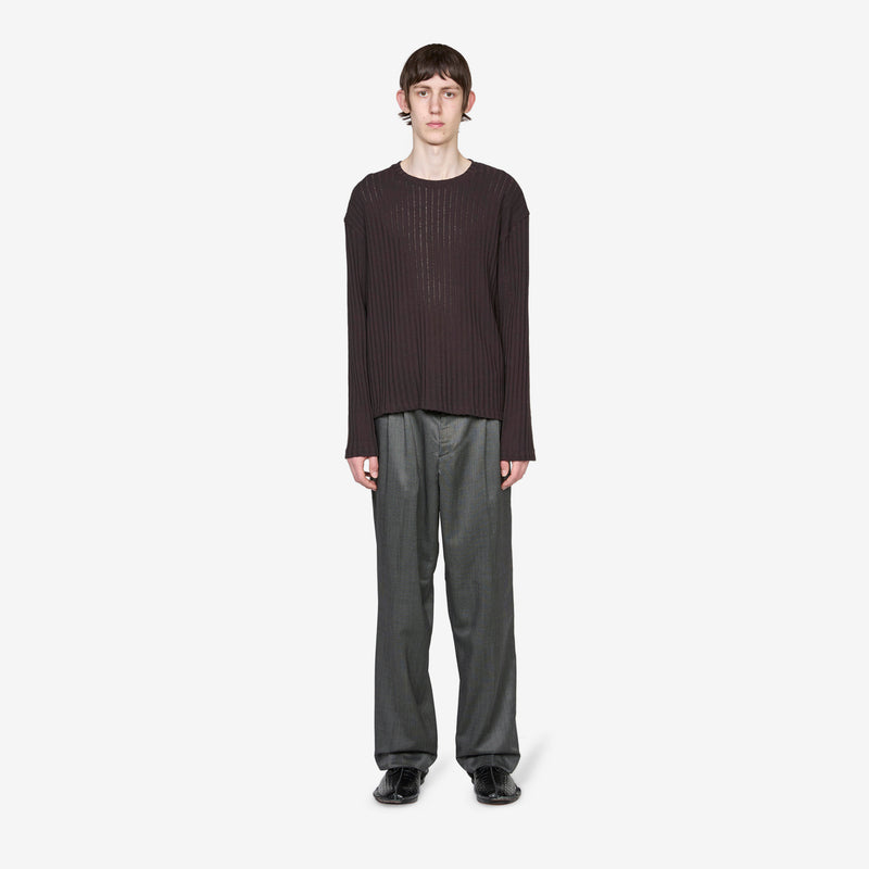 Round Neck Sweater Dark Brown Ajour Stripe Jumpers