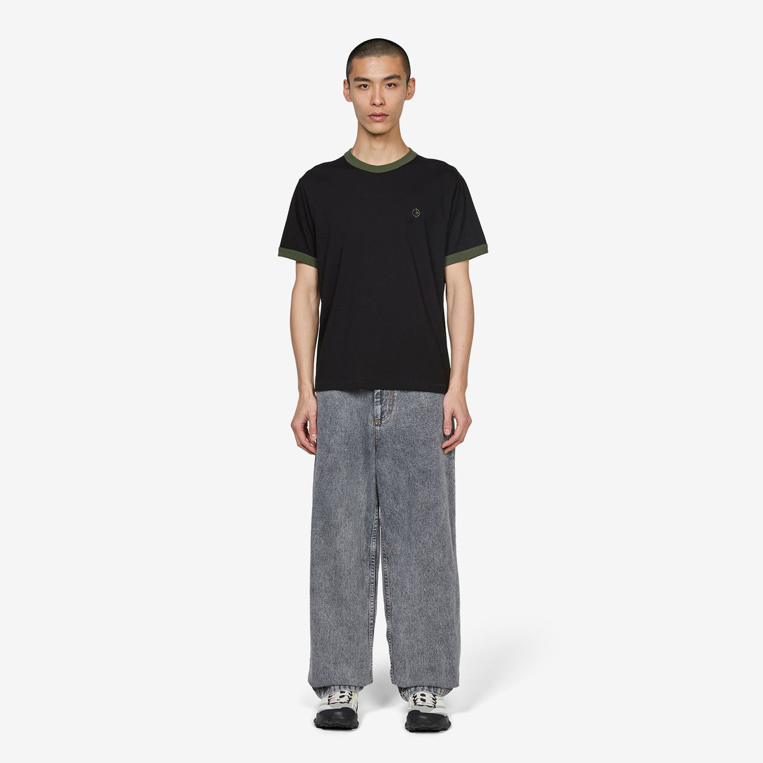Ringer T-Shirt Black | Uniform Green Tees