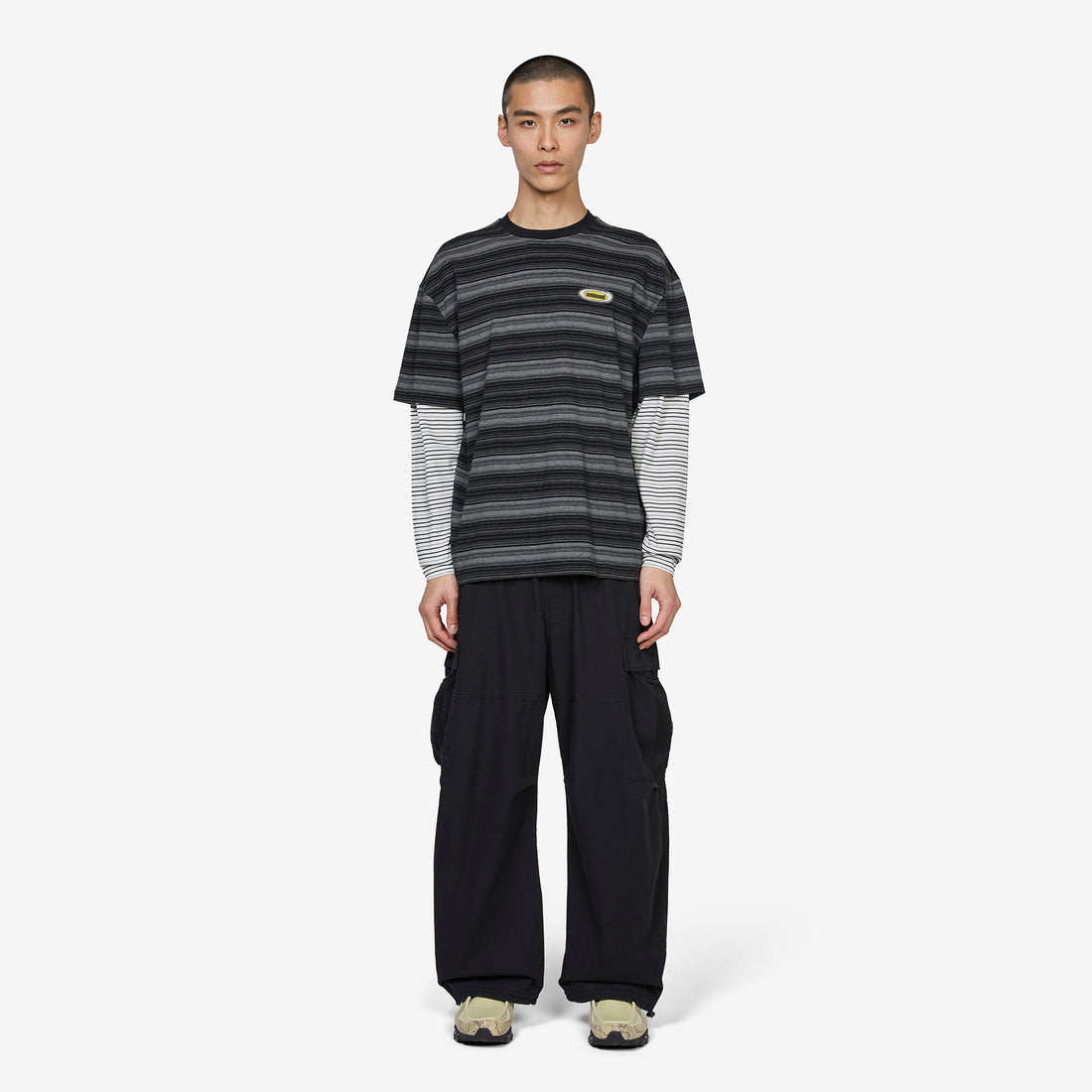 Double Layer Striped T-Shirt Black Tees