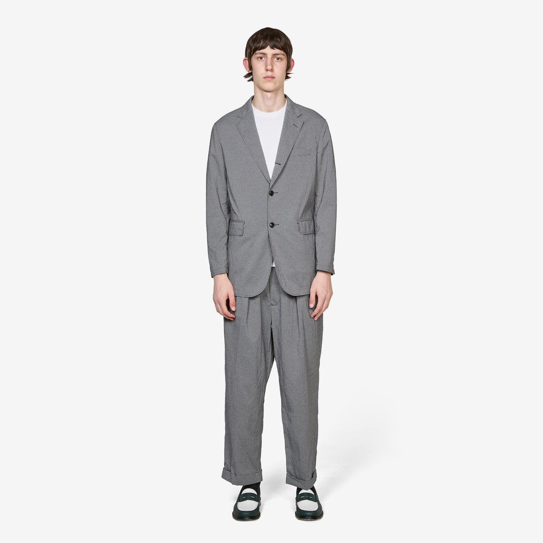 2 Pleats Anywhere(wear) Pants Seersucker Plaid Grey Pants