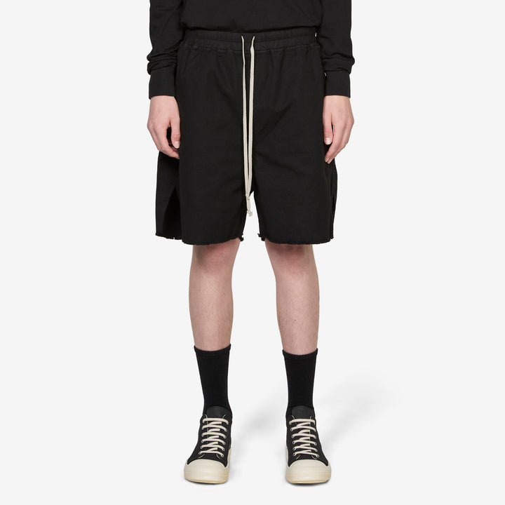 Long Boxers Butt Zip Shorts Black Cotton Canvas Front