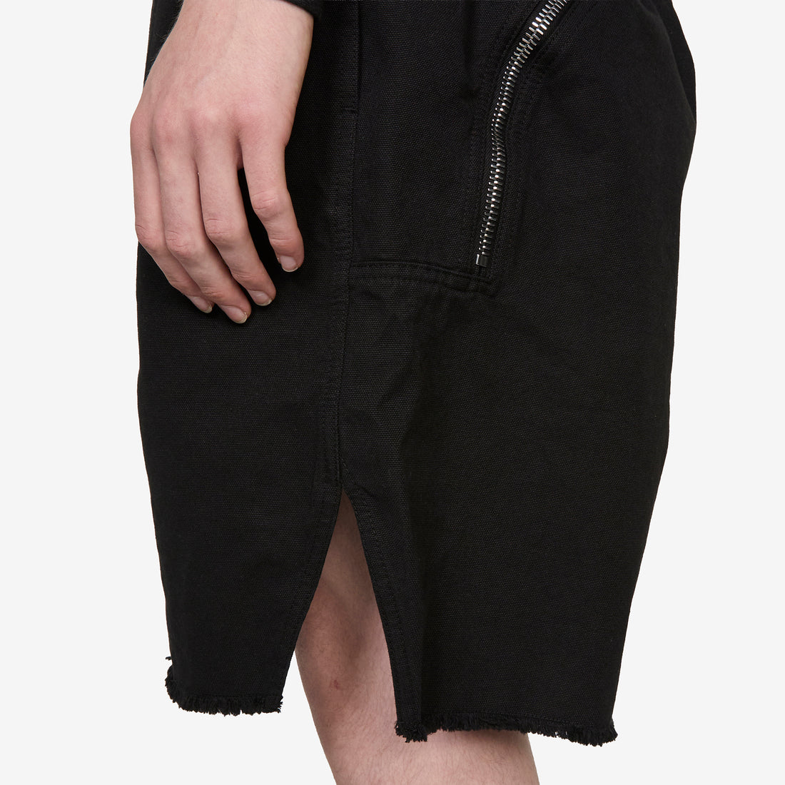 Long Boxers Butt Zip Shorts Black Cotton Canvas Shorts