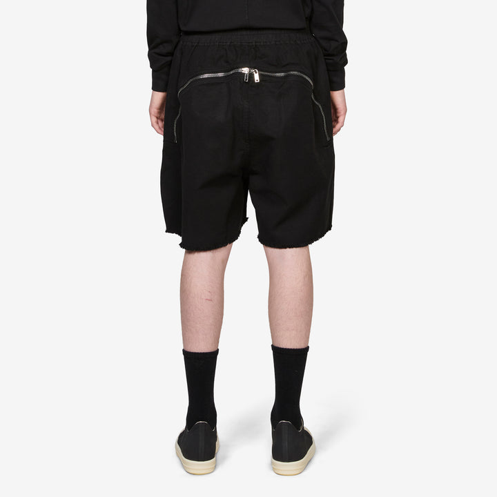 Long Boxers Butt Zip Shorts Black Cotton Canvas