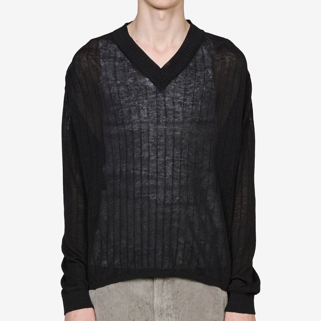 V-Neck Pullover Black Rib Jumpers