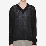 V-Neck Pullover Black Rib
