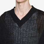 V-Neck Pullover Black Rib