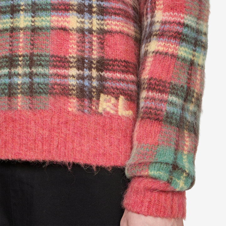 Plaid Intarsia-Knit Sweater Red Combo