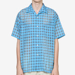 Open Collar Shirt Nylon Airy Plaid Sax