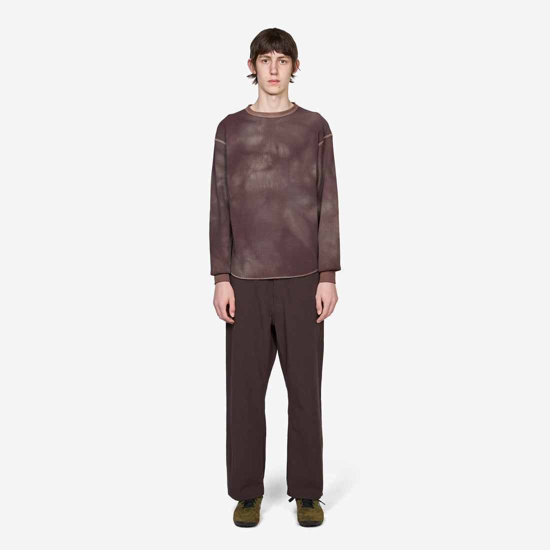 Conan Uneven Dyed Waffle Crew Dark Brown Jumpers