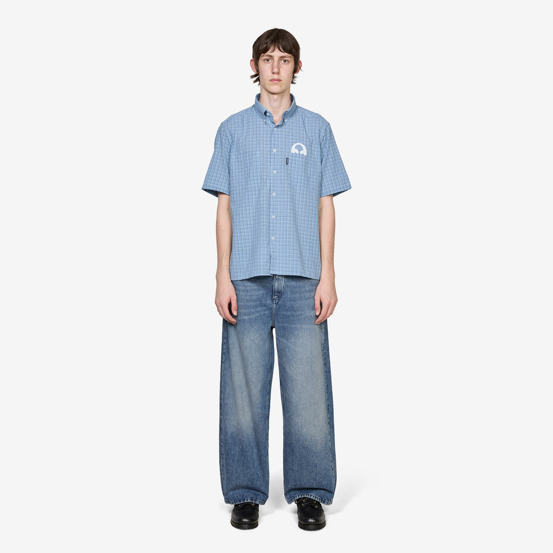 Alien-O Print Check Shirt Blue Shirts