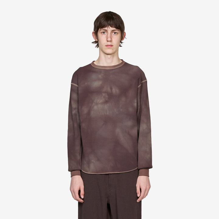 Conan Uneven Dyed Waffle Crew Dark Brown Front