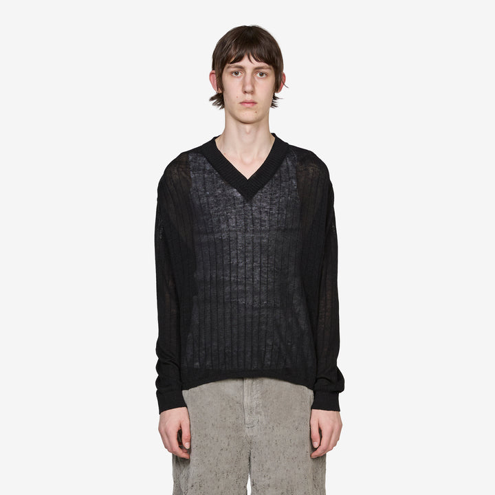 V-Neck Pullover Black Rib Front