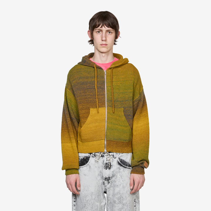 Space Dye Temple Knit Zip Thru Hoodie Green Front