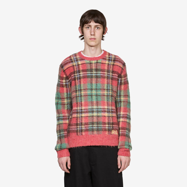 Plaid Intarsia-Knit Sweater Red Combo Front