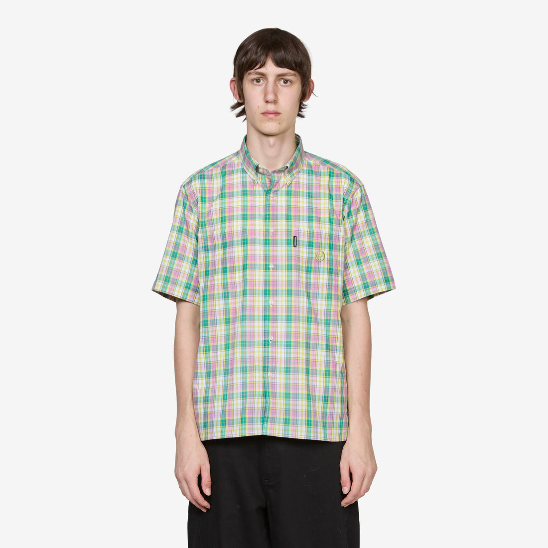 Alieno Embroidered Check Shirt Green | Pink Shirts