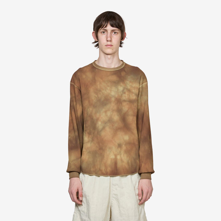 Conan Uneven Dyed Waffle Crew Olive Front