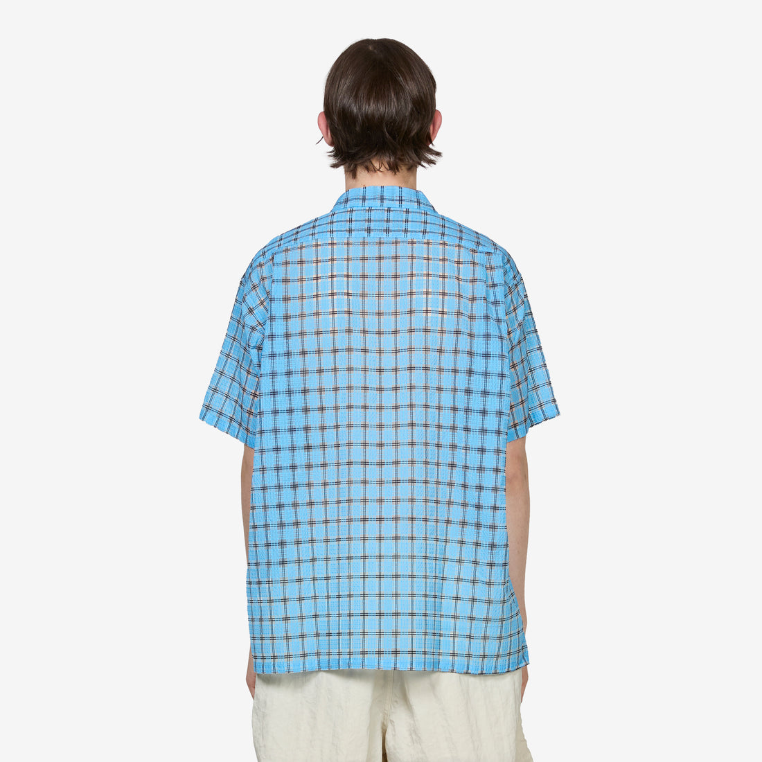 Open Collar Shirt Nylon Airy Plaid Sax Shirts