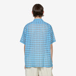 Open Collar Shirt Nylon Airy Plaid Sax