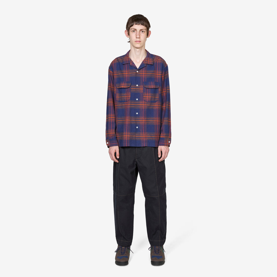Vincent Nep Herringbone Plaid Shirt Red Shirts