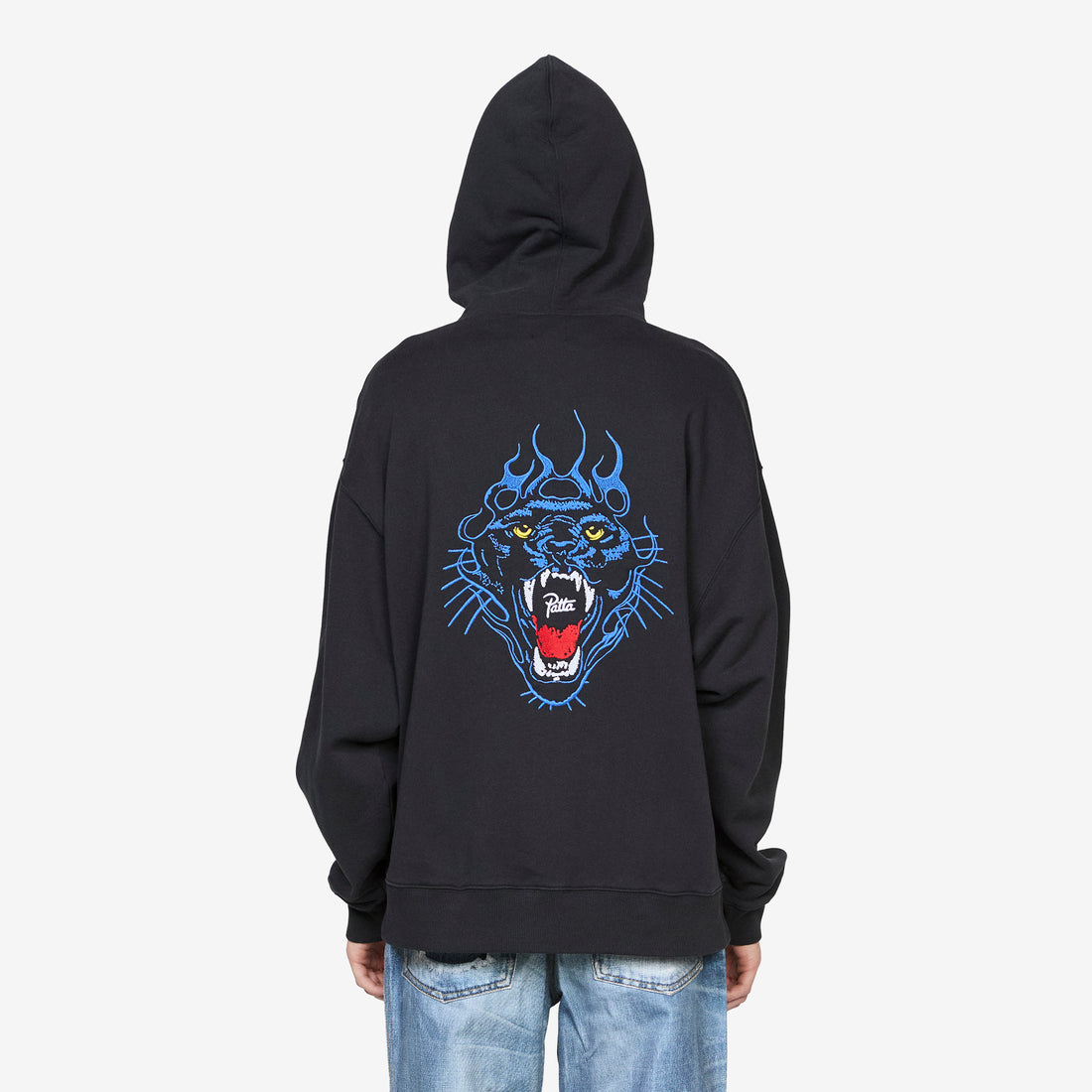 Embroidered Fire Panther Hooded Sweater Black Jumpers