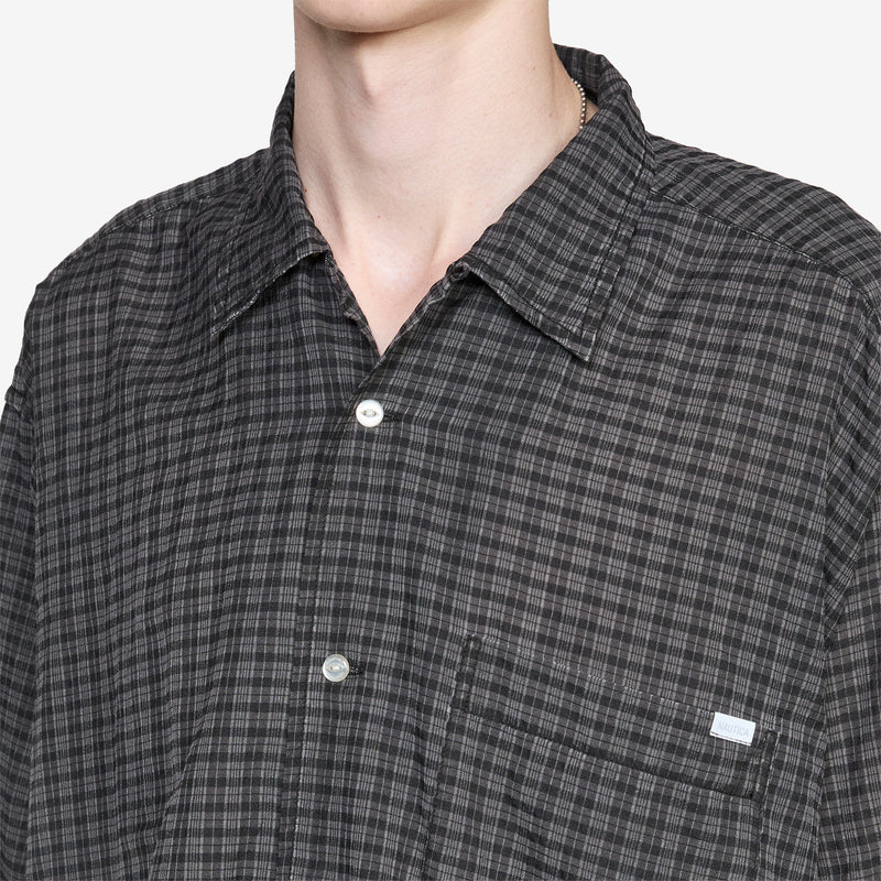 T/C Check Open Collar Shirt Black Shirts
