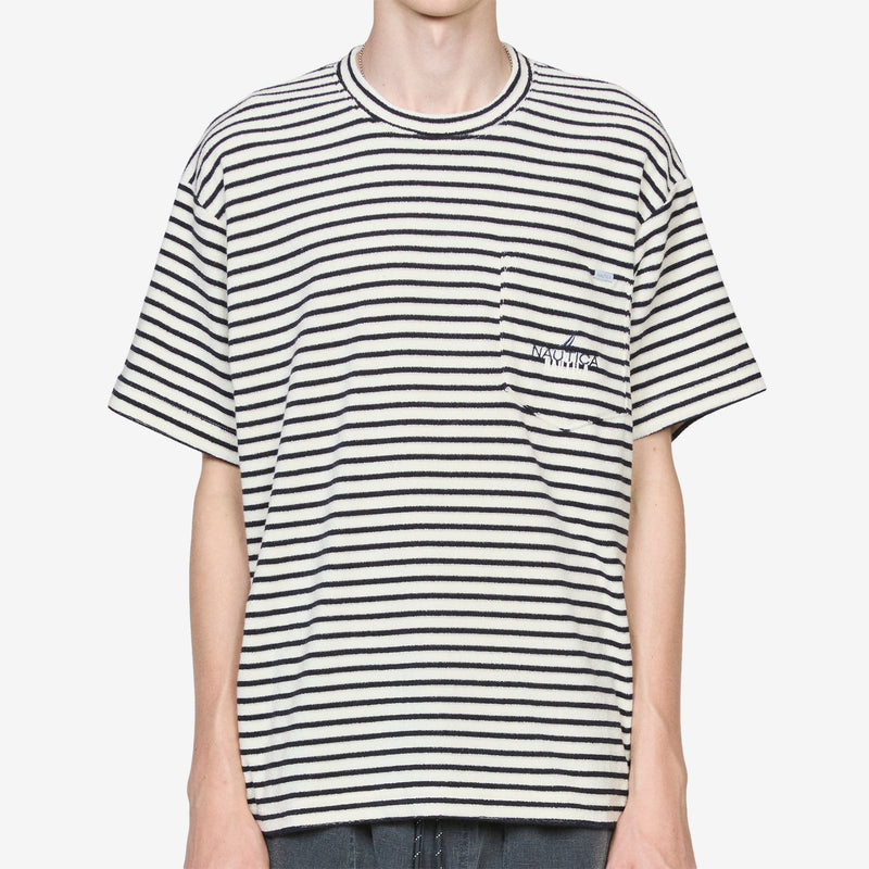 Pile Fabric Pocket T-Shirt Blue Stripe Tees