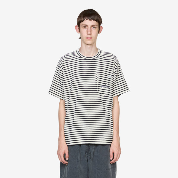 Pile Fabric Pocket T-Shirt Blue Stripe Tees