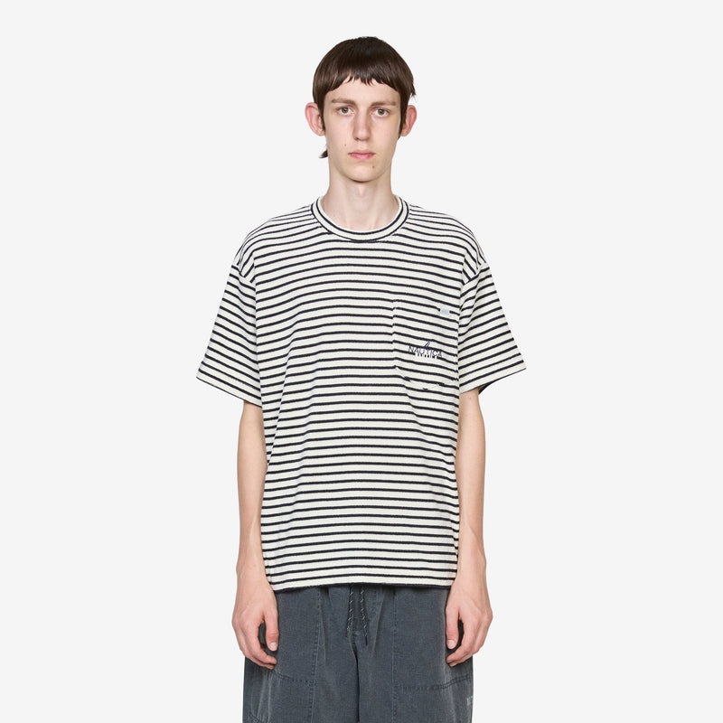 Pile Fabric Pocket T-Shirt Blue Stripe Tees