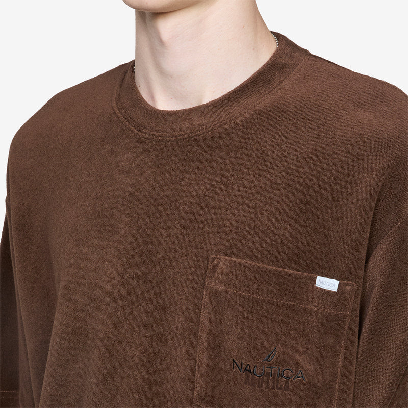 Pile Fabric Pocket T-Shirt Black Brown Tees
