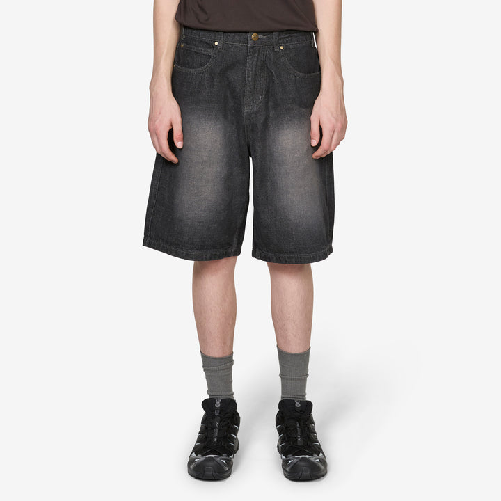 Scorpion Stitch Denim Shorts Slub Black Front