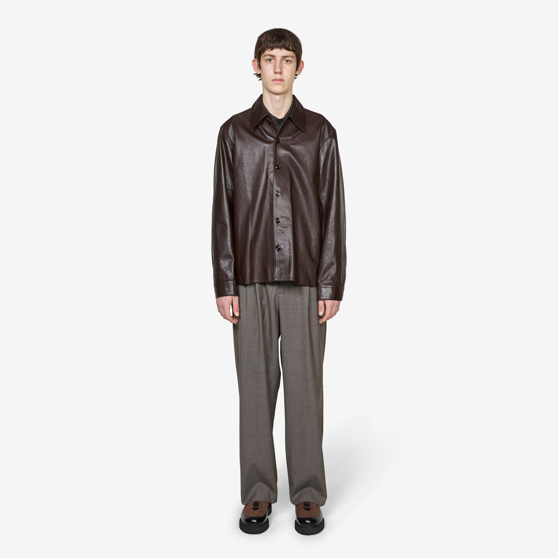 Welding Shirt Umber Brown Fluid Calfskin Shirts