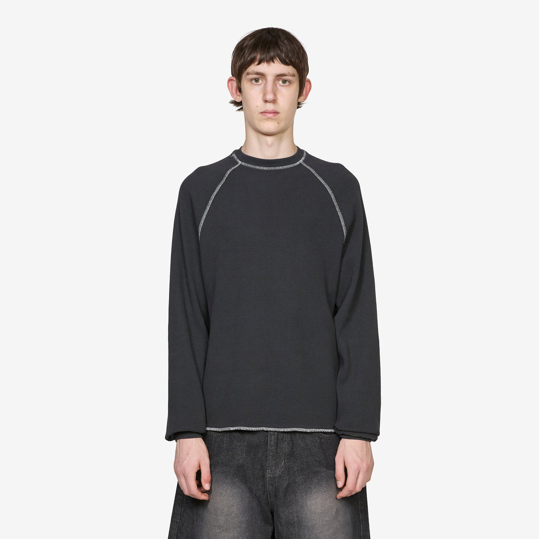 Waffle Longsleeve Top Washed Black Tees