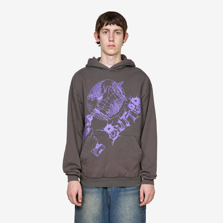 Drill Pullover Hood Washed Dark Grey Front