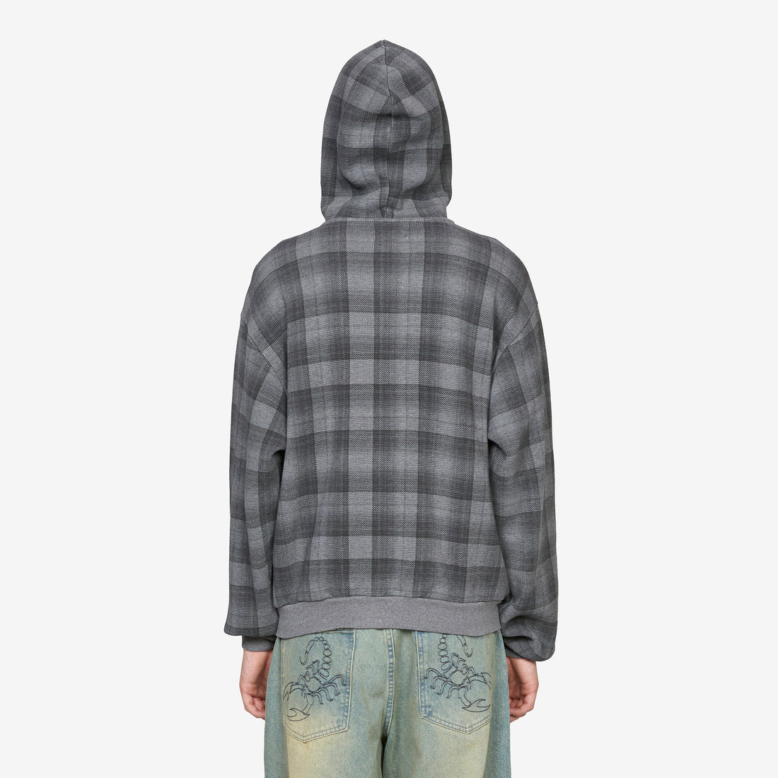 Waffle Zip-Thru Hood Grey Plaid Jumpers